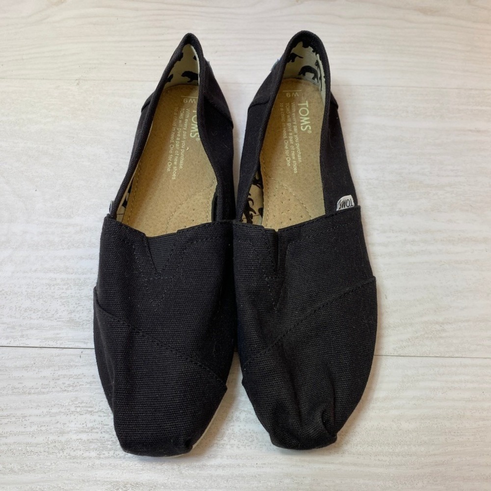 TOMS Womens Size 9 Alpargata Slip On Flat Black Canvas Classic Comfort Shoe
